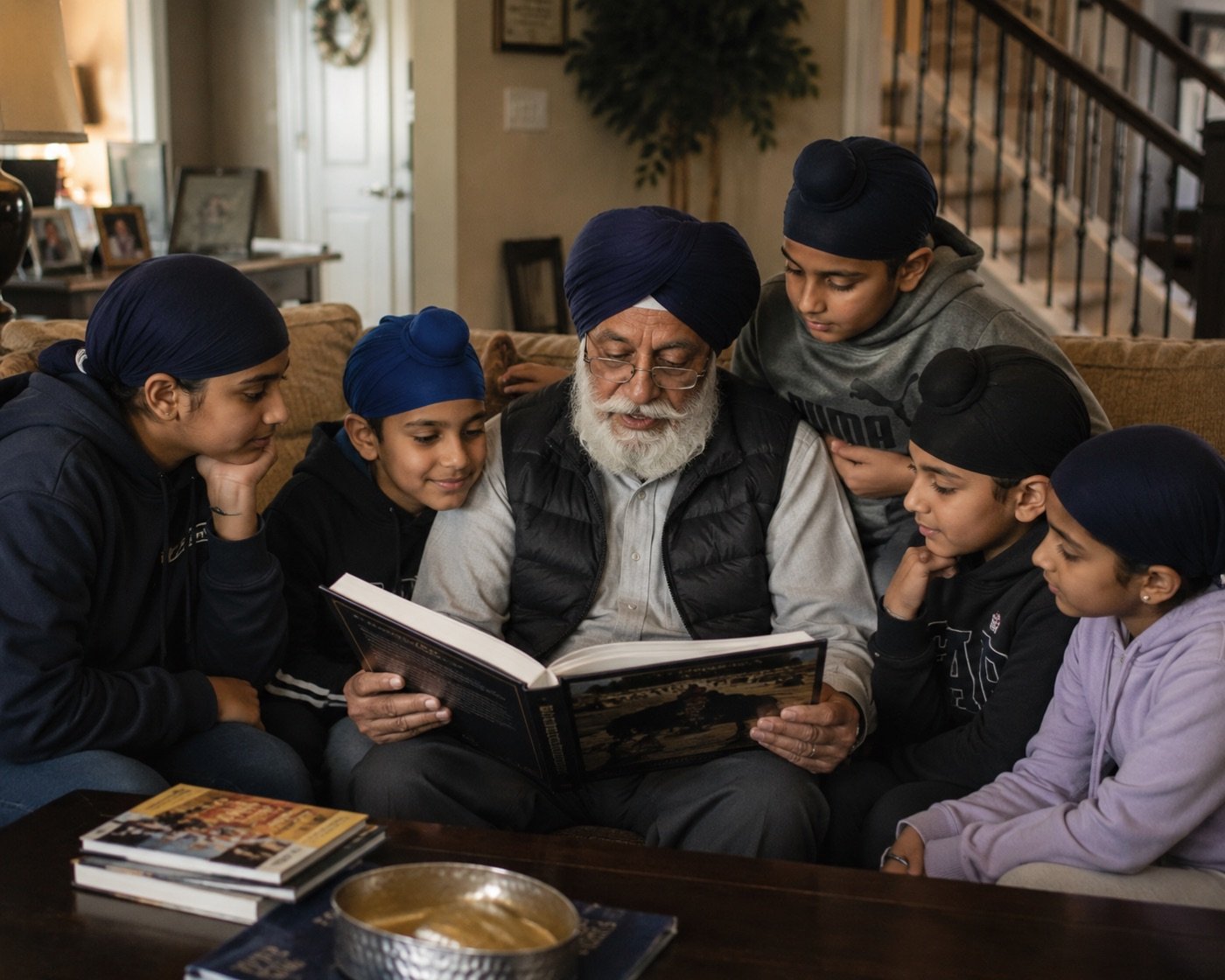 An elder reading with children
